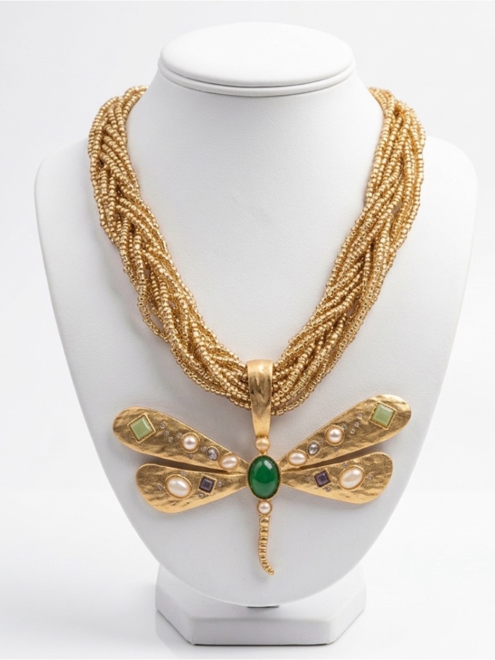 NWT ⚜️ 💚⚜️ Natasha gold Toned Dragonfly Pendant Statement Necklace